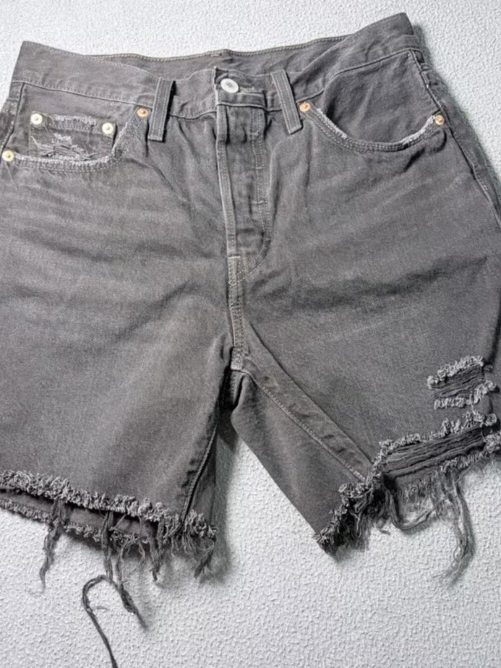 Levi's 501 Original Jean Shorts Distressed Faded Black Raw Hem W28